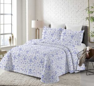 Colcha Reversible Estampado Floral Azul Estilo