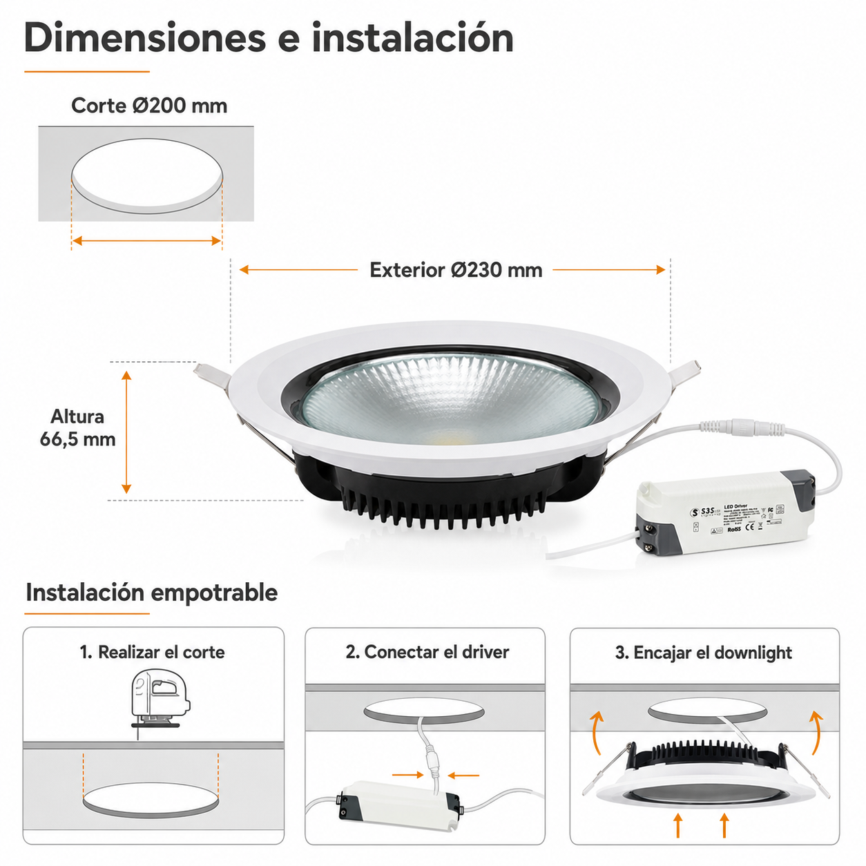 downlight led empotrable 30w 3000k 2600lm s3s guli corte200 (4)
