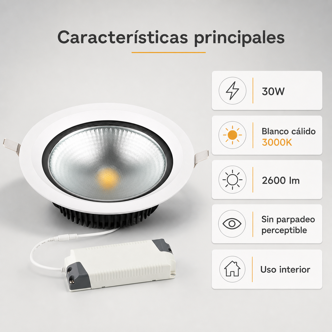 downlight led empotrable 30w 3000k 2600lm s3s guli corte200 (5)
