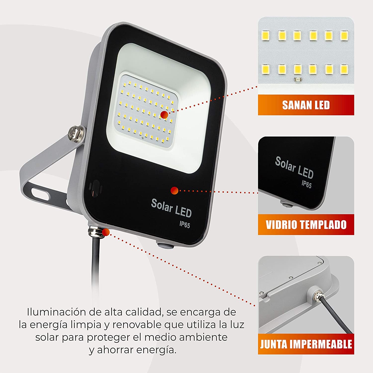 Proyector LED Exterior Solar 60W IP65 1680Lm Controlador Dorek Proyector LED Exterior Solar 60W IP65 1680Lm Controlador Dorek